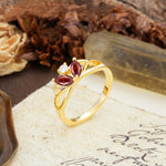 Unique, Luxurious Crown-Style 2-Prong Marquise Cut Garnet Three Stones Wedding Ring - Additional view