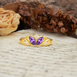 Unique, Luxurious Crown-Style 2-Prong Marquise Cut Amethyst Three Stones Wedding Ring - Additional view