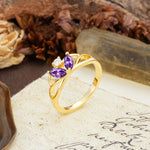 Unique, Luxurious Crown-Style 2-Prong Marquise Cut Amethyst Three Stones Wedding Ring - Additional view