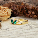 Unique, Luxurious Crown-Style 2-Prong Marquise Cut Emerald Three Stones Wedding Ring - Additional view