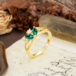 Unique, Luxurious Crown-Style 2-Prong Marquise Cut Emerald Three Stones Wedding Ring - Additional view