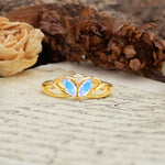 Unique, Luxurious Crown-Style 2-Prong Marquise Cut Moonstone Three Stones Wedding Ring - Additional view