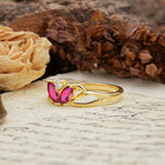 Unique, Luxurious Crown-Style 2-Prong Marquise Cut Ruby Three Stones Wedding Ring - Additional view