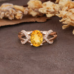 Dual Cross X Pave Accent Oval Cut Citrine Engagement Ring - Additional view