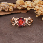 Dual Cross X Pave Accent Oval Cut Garnet Engagement Ring - Additional view