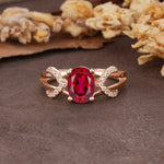 Dual Cross X Pave Accent Oval Cut Ruby Engagement Ring - Additional view