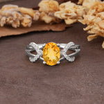 Dual Cross X Pave Accent Oval Cut Citrine Engagement Ring - Additional view