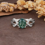 Dual Cross X Pave Accent Oval Cut Moss Agate Engagement Ring - Additional view
