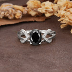 Dual Cross X Pave Accent Oval Cut Black Onyx Engagement Ring - Additional view