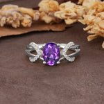 Dual Cross X Pave Accent Oval Cut Amethyst Engagement Ring - Additional view