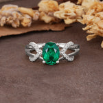 Dual Cross X Pave Accent Oval Cut Emerald Engagement Ring - Additional view