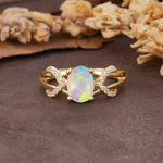 Dual Cross X Pave Accent Oval Cut Fire Opal Engagement Ring - Additional view