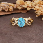 Dual Cross X Pave Accent Oval Cut Turquoise Engagement Ring - Additional view