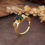 Dual Cross X Pave Accent Oval Cut Moss Agate Engagement Ring - Additional view