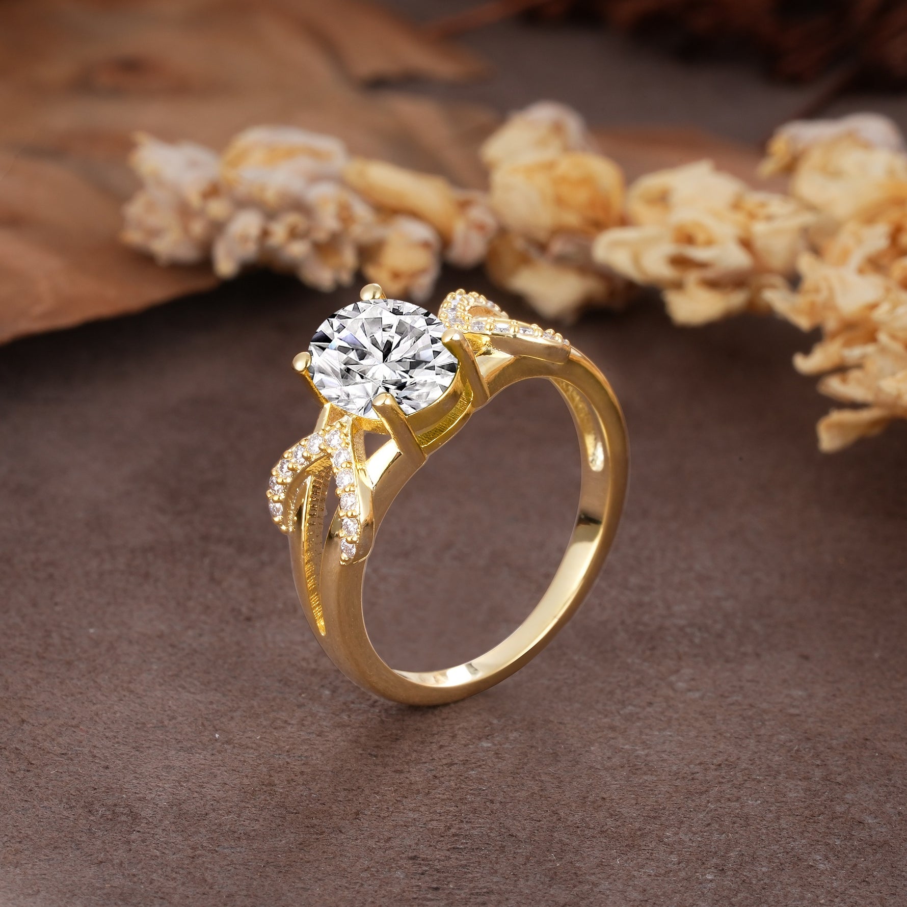 Dual Cross X Pave Accent Oval Cut Lab Diamond Engagement Ring - Additional view