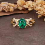 Dual Cross X Pave Accent Oval Cut Emerald Engagement Ring - Additional view