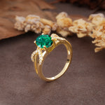 Dual Cross X Pave Accent Oval Cut Emerald Engagement Ring - Additional view
