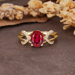 Dual Cross X Pave Accent Oval Cut Ruby Engagement Ring - Additional view