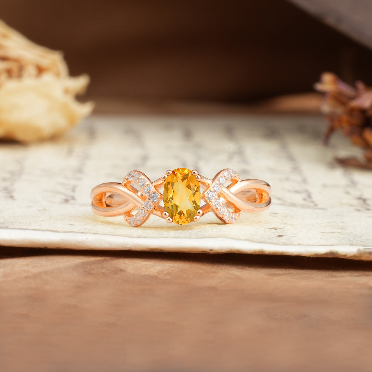 Uniquely Creative 8-Prong Setting with Oval Cut Citrine Engagement Ring - Additional view