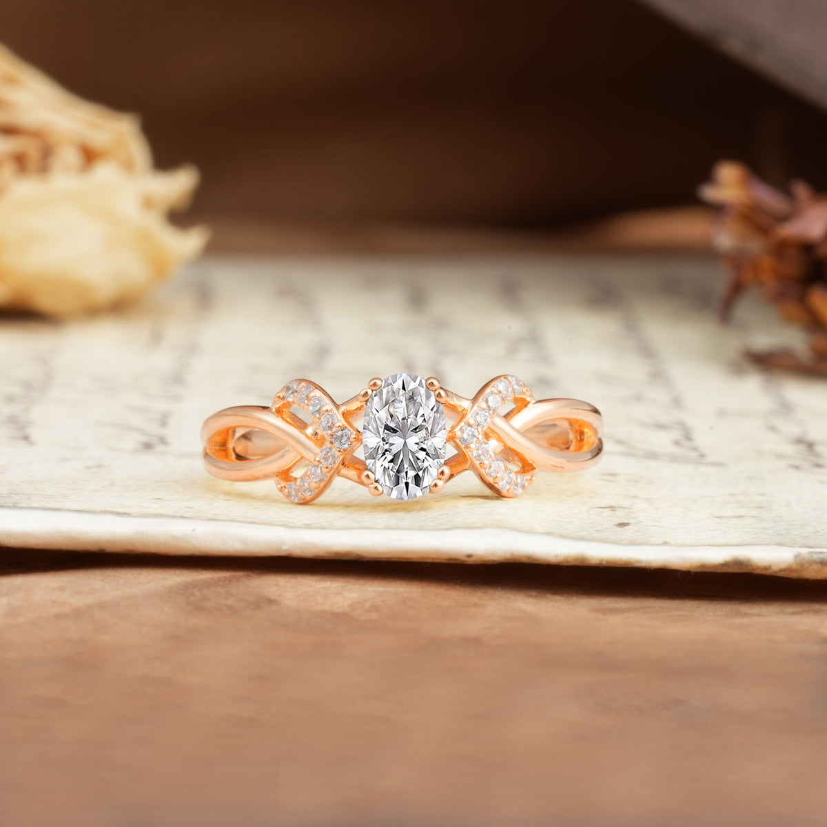 Uniquely Creative 8-Prong Setting with Oval Cut Lab Diamond Engagement Ring - Additional view