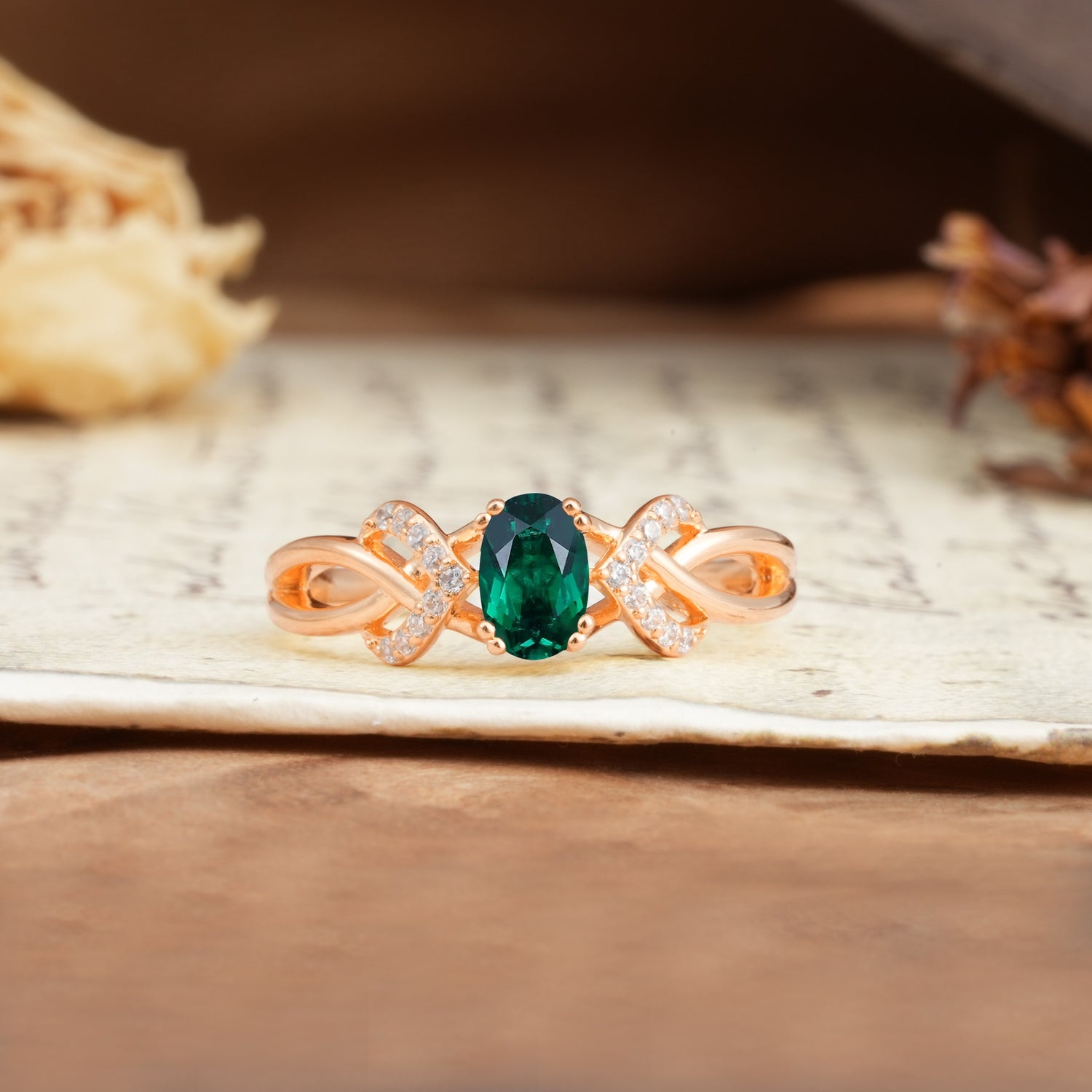 Uniquely Creative 8-Prong Setting with Oval Cut Emerald Engagement Ring - Additional view