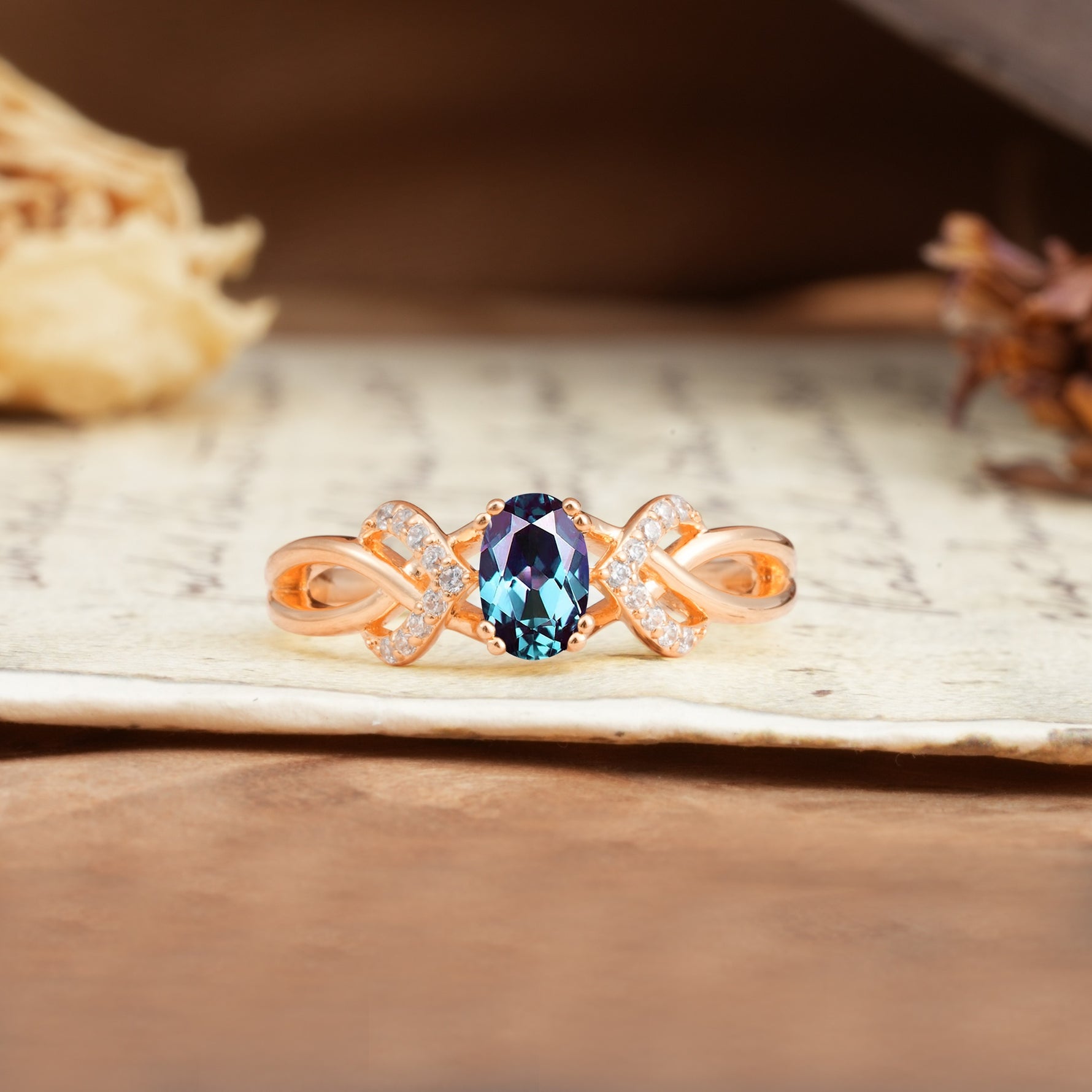 Uniquely Creative 8-Prong Setting with Oval Cut Alexandrite Engagement Ring - Additional view