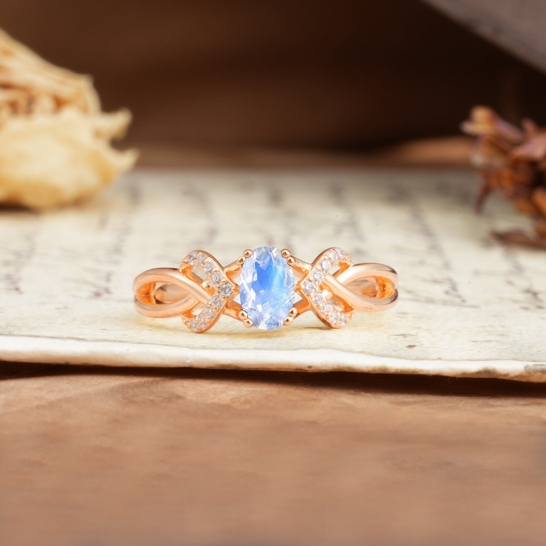 Uniquely Creative 8-Prong Setting with Oval Cut Moonstone Engagement Ring - Additional view