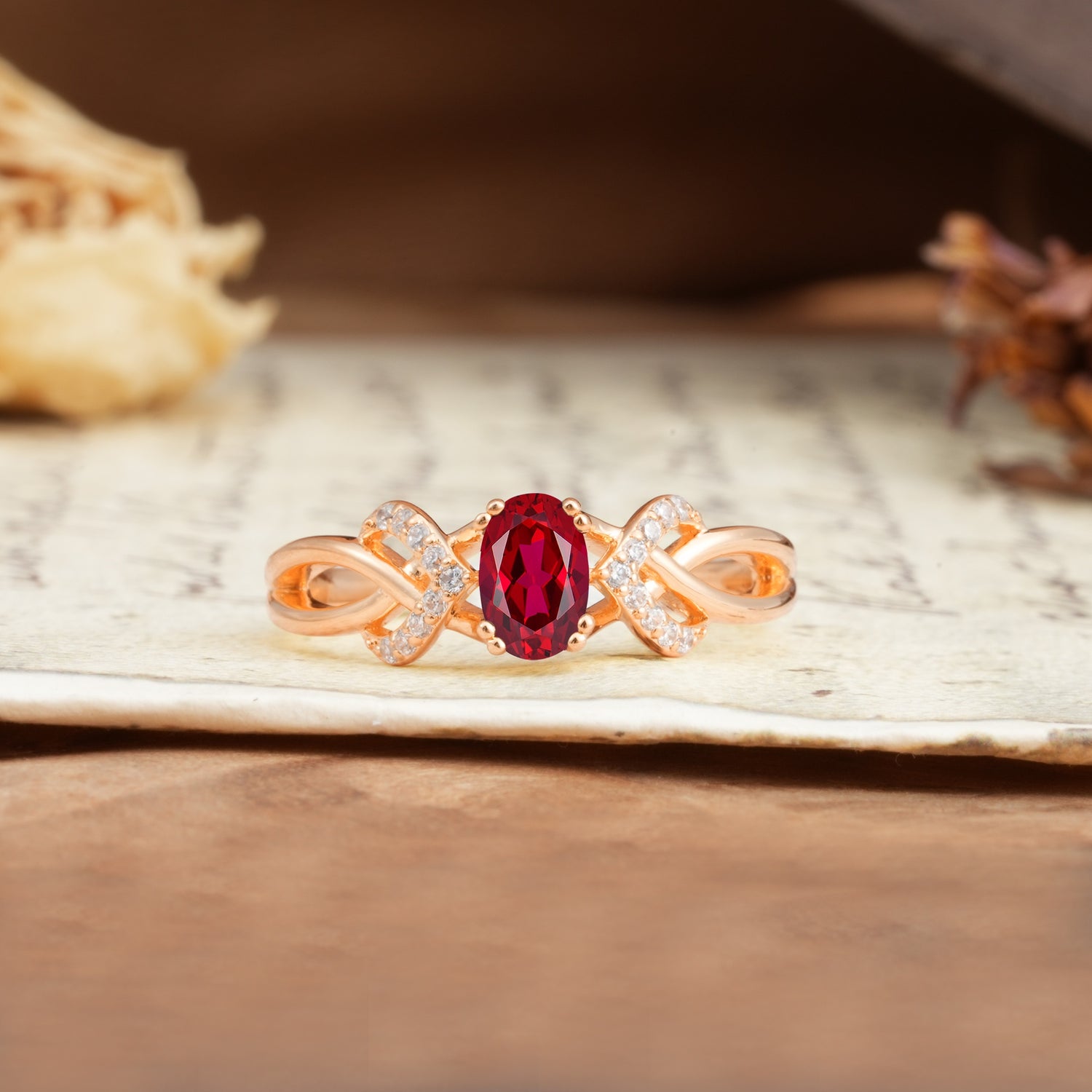 Uniquely Creative 8-Prong Setting with Oval Cut Ruby Engagement Ring - Additional view