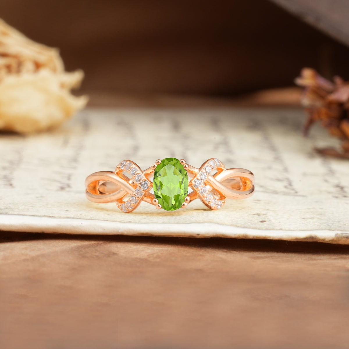 Uniquely Creative 8-Prong Setting with Oval Cut Peridot Engagement Ring - Additional view