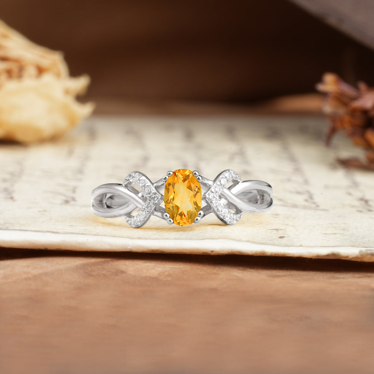 Uniquely Creative 8-Prong Setting with Oval Cut Citrine Engagement Ring - Additional view