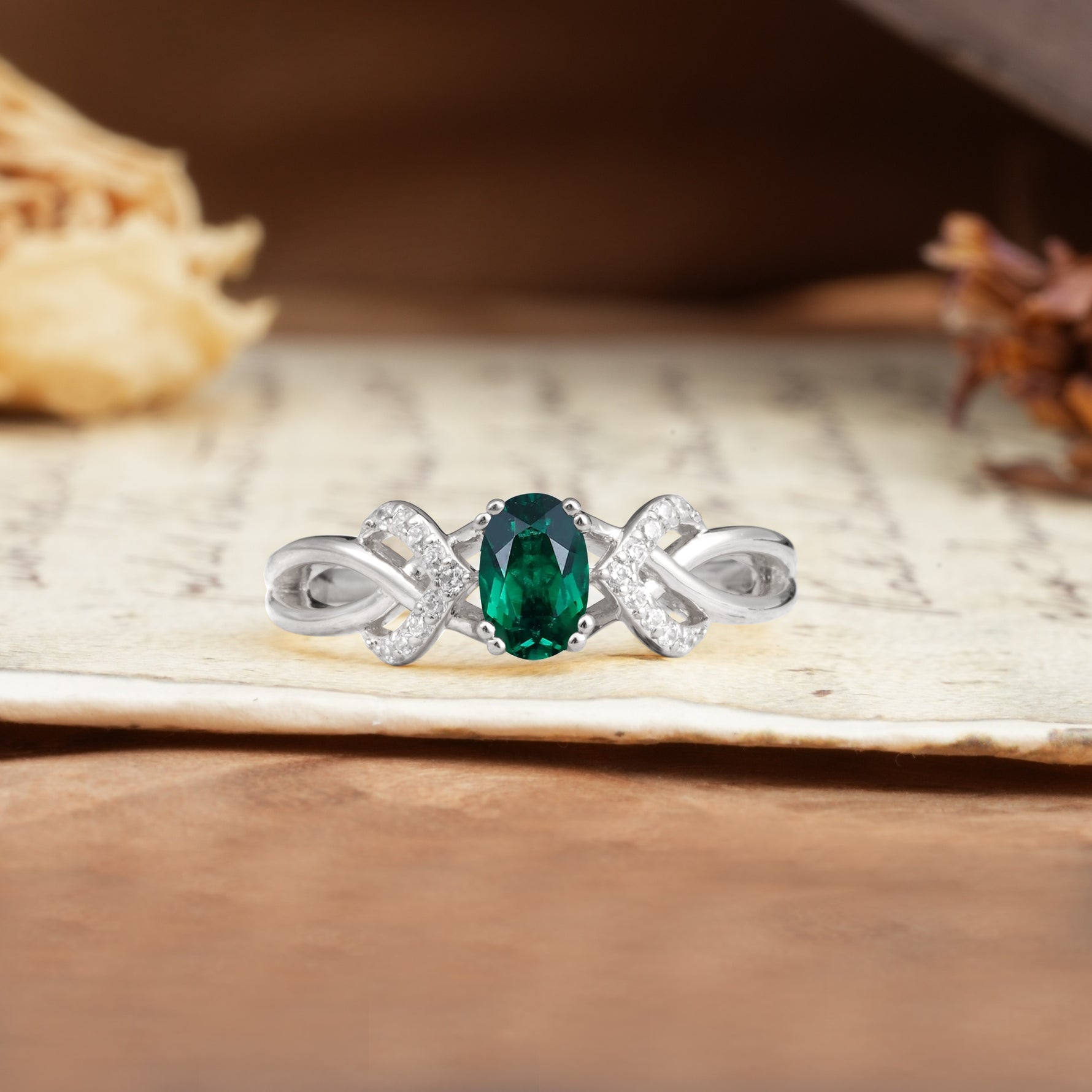 Uniquely Creative 8-Prong Setting with Oval Cut Emerald Engagement Ring - Additional view