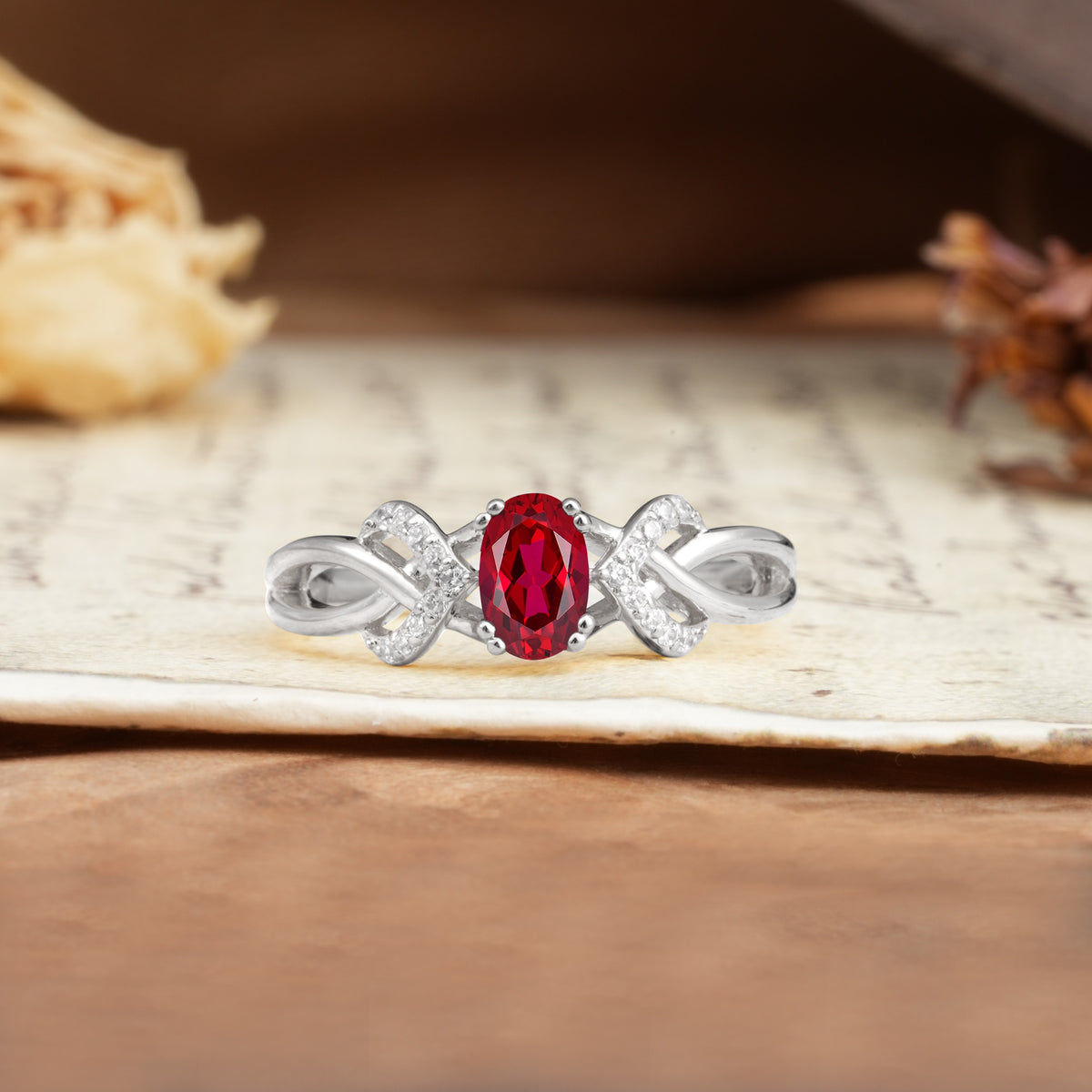 Uniquely Creative 8-Prong Setting with Oval Cut Ruby Engagement Ring - Additional view