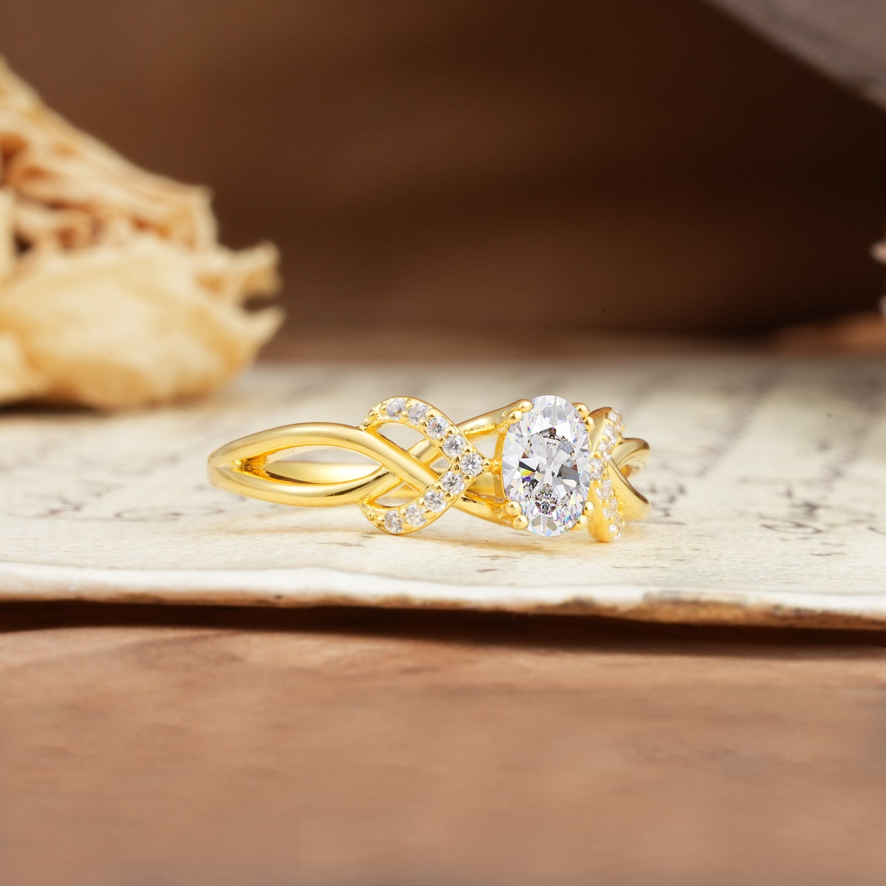 Uniquely Creative 8-Prong Setting with Oval Cut Moissanite Engagement Ring - Additional view