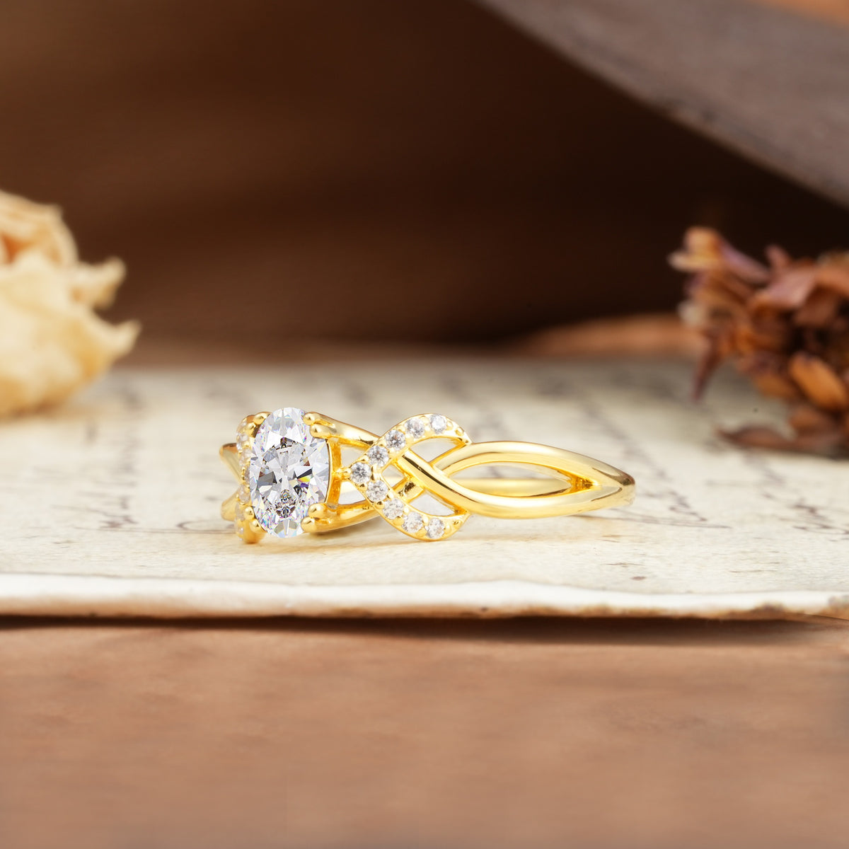 Uniquely Creative 8-Prong Setting with Oval Cut Moissanite Engagement Ring - Additional view