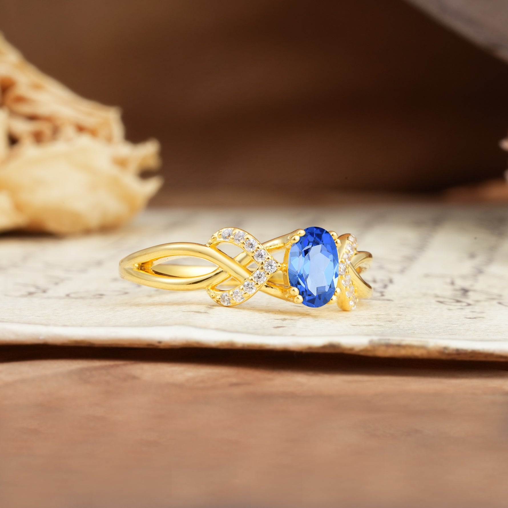 Uniquely Creative 8-Prong Setting with Oval Cut Sapphire Engagement Ring - Additional view