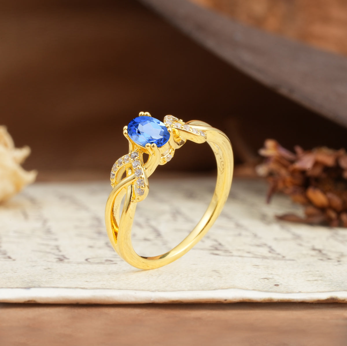 Uniquely Creative 8-Prong Setting with Oval Cut Sapphire Engagement Ring - Additional view