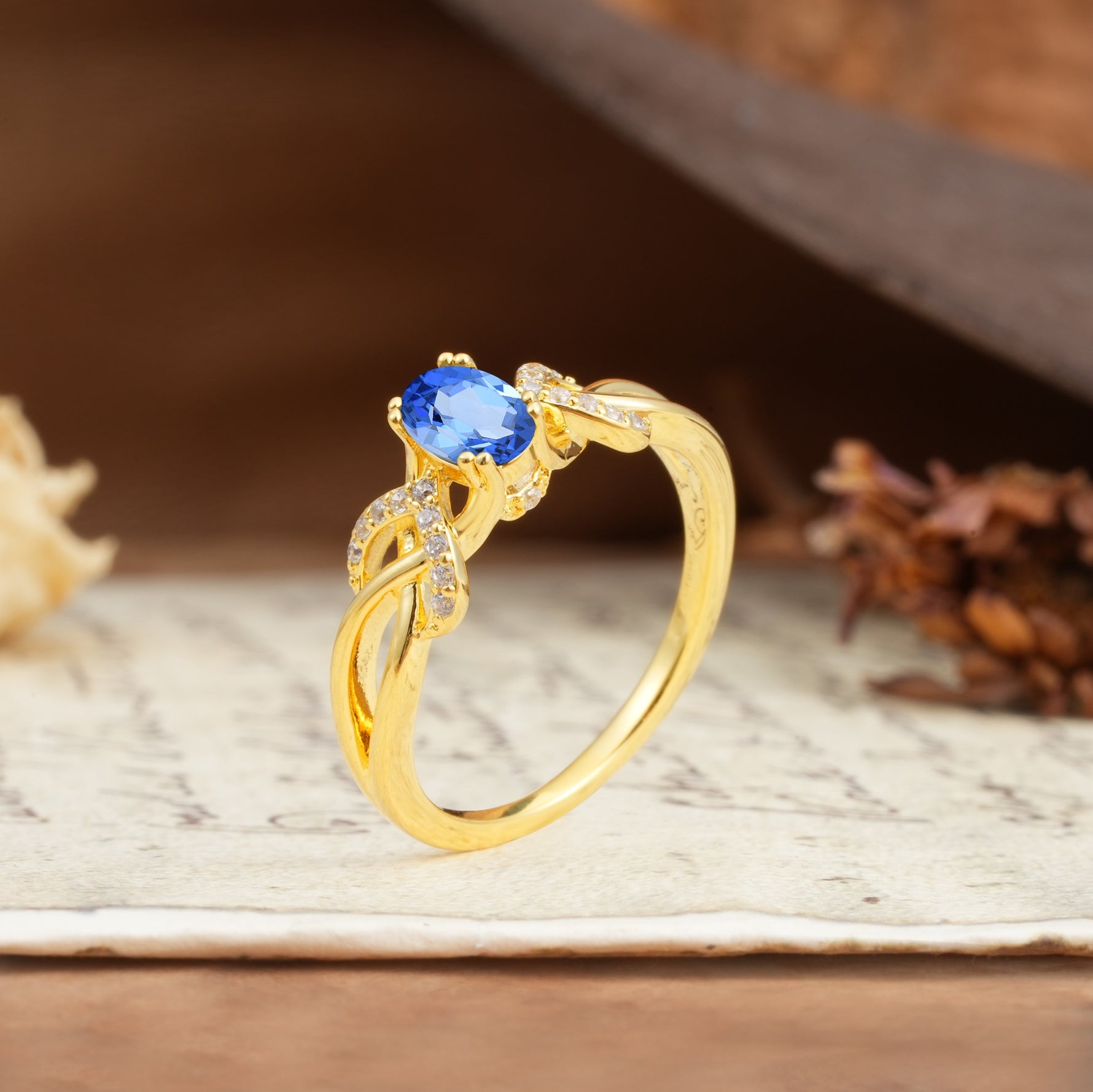 Uniquely Creative 8-Prong Setting with Oval Cut Sapphire Engagement Ring - Additional view