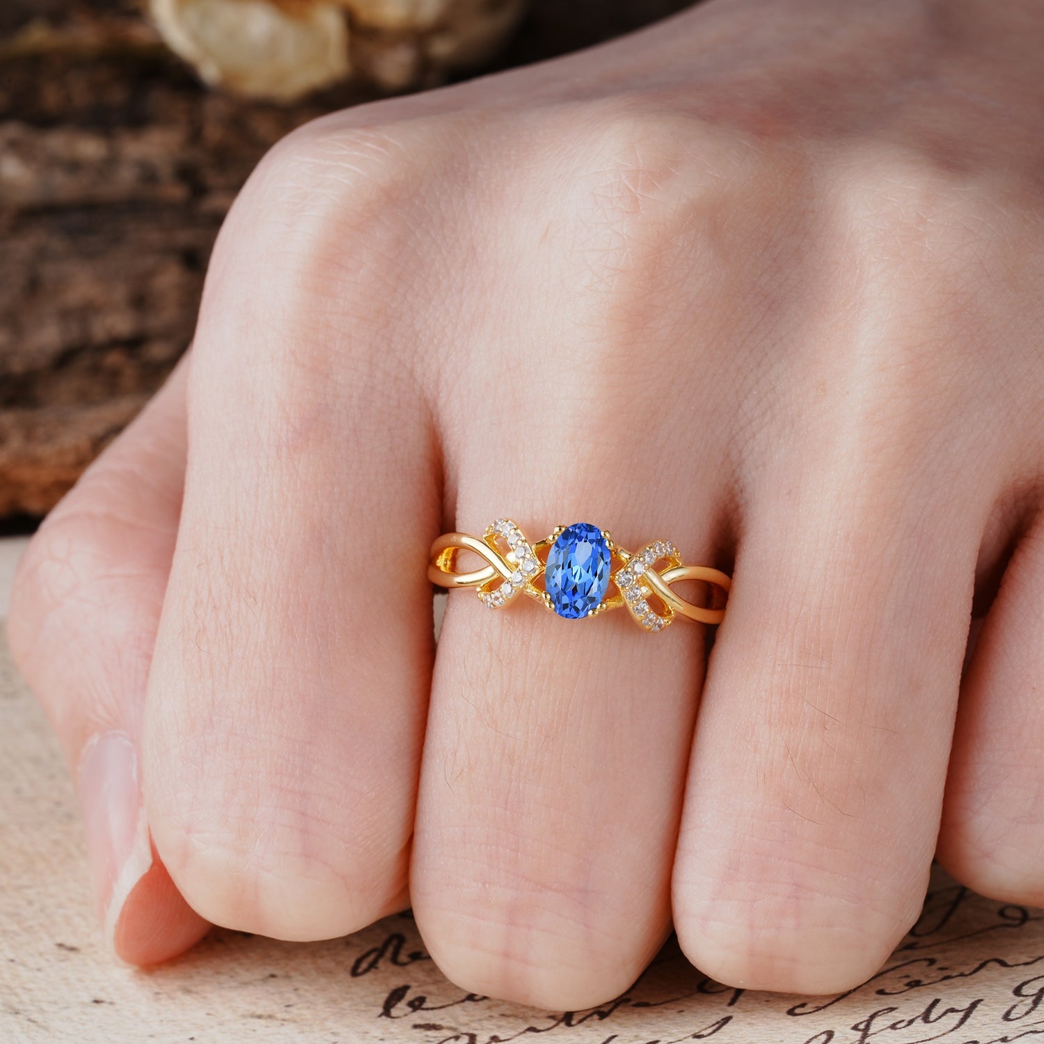 Uniquely Creative 8-Prong Setting with Oval Cut Sapphire Engagement Ring - Additional view