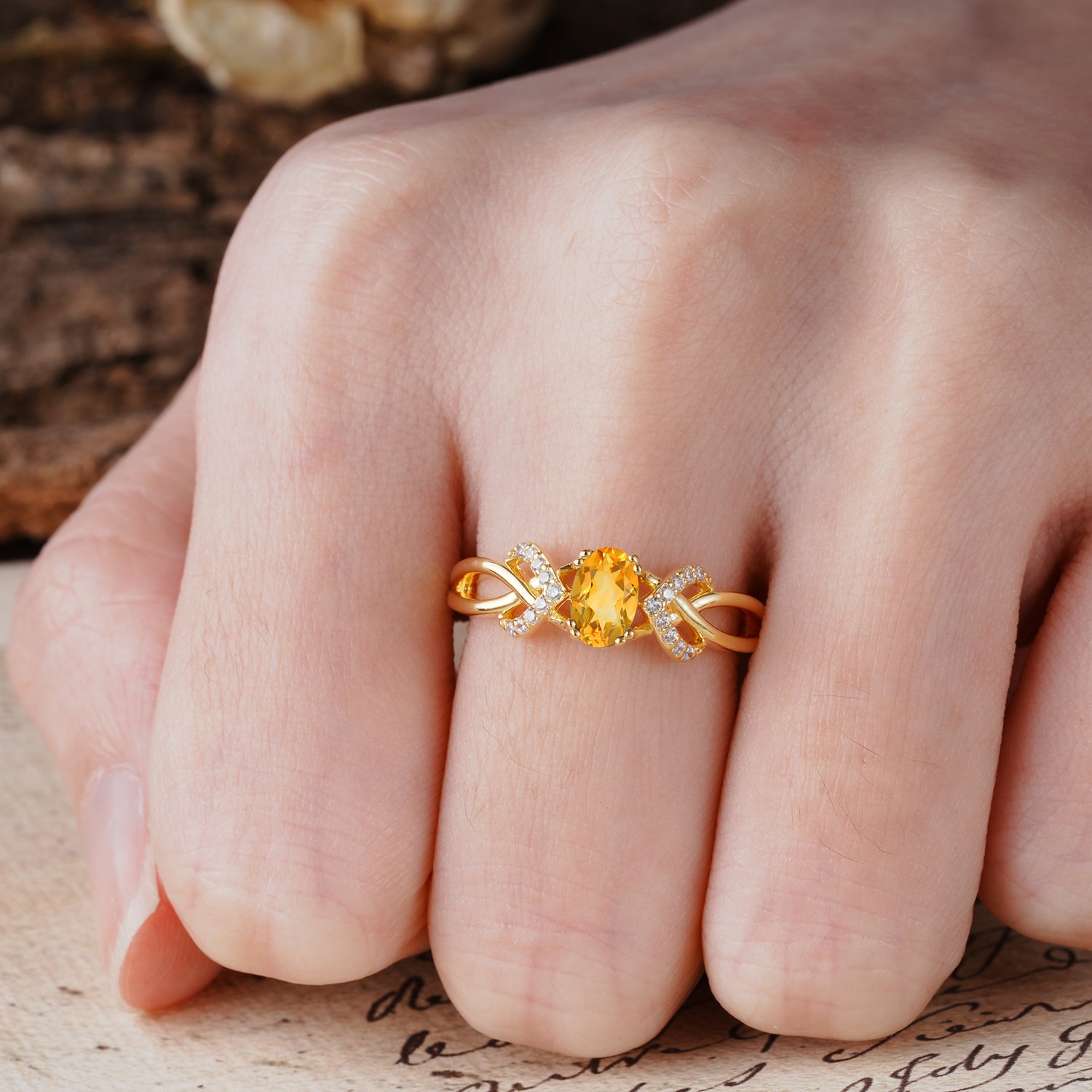 Uniquely Creative 8-Prong Setting with Oval Cut Citrine Engagement Ring