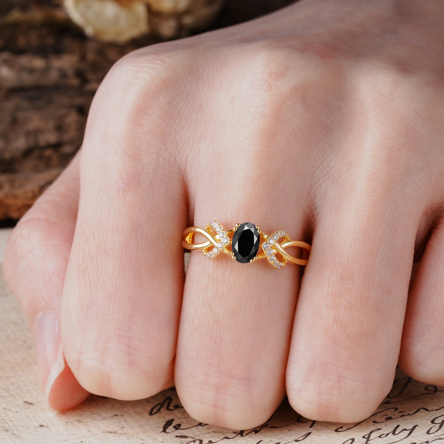 Uniquely Creative 8-Prong Setting with Oval Cut Black Onyx Engagement Ring