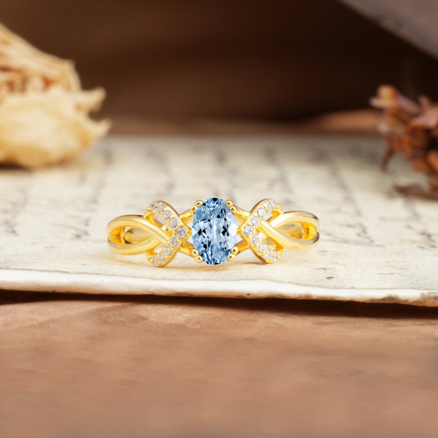 Uniquely Creative 8-Prong Setting with Oval Cut Aquamarine Engagement Ring