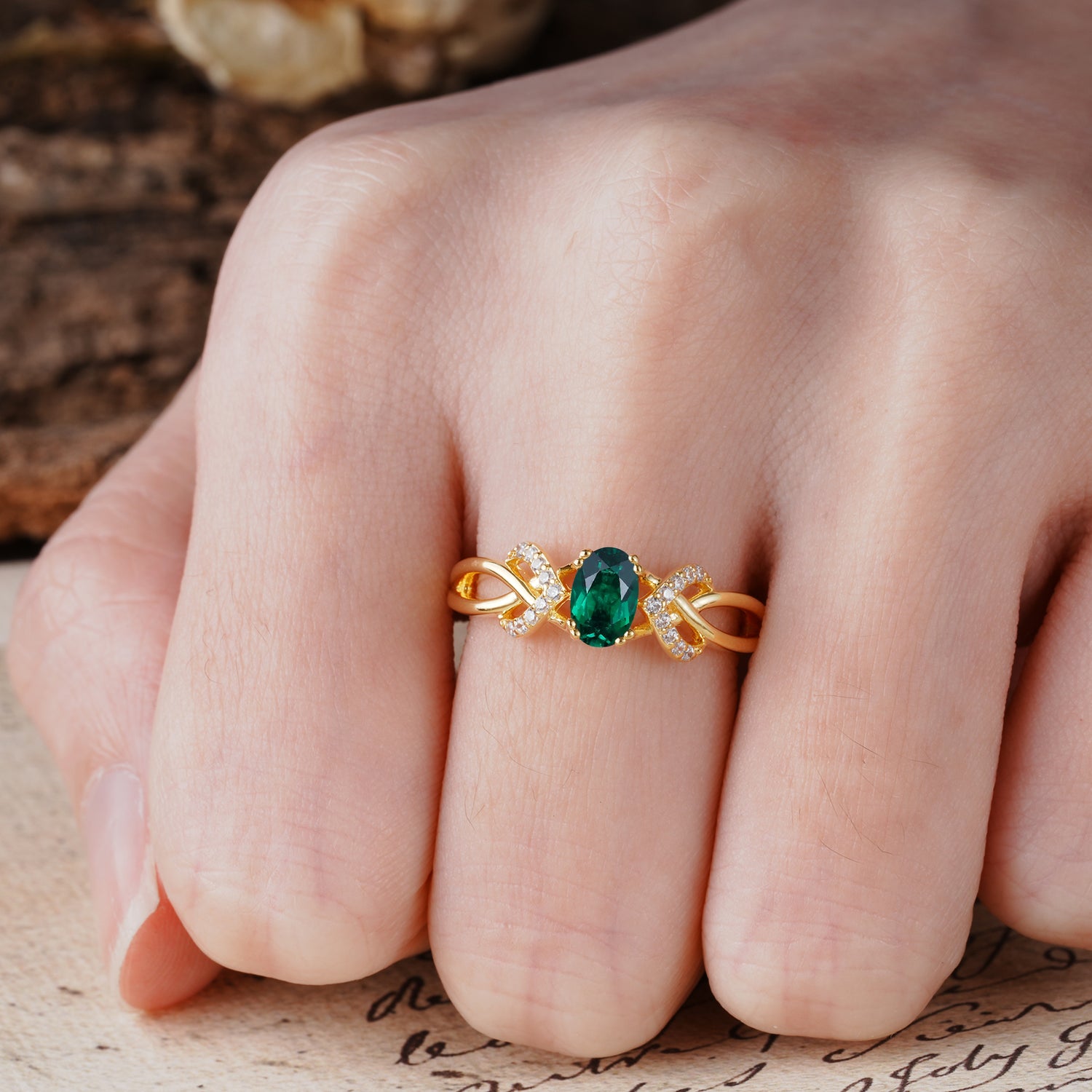 Uniquely Creative 8-Prong Setting with Oval Cut Emerald Engagement Ring