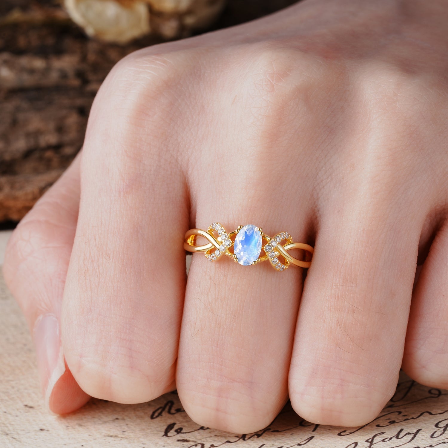 Uniquely Creative 8-Prong Setting with Oval Cut Moonstone Engagement Ring