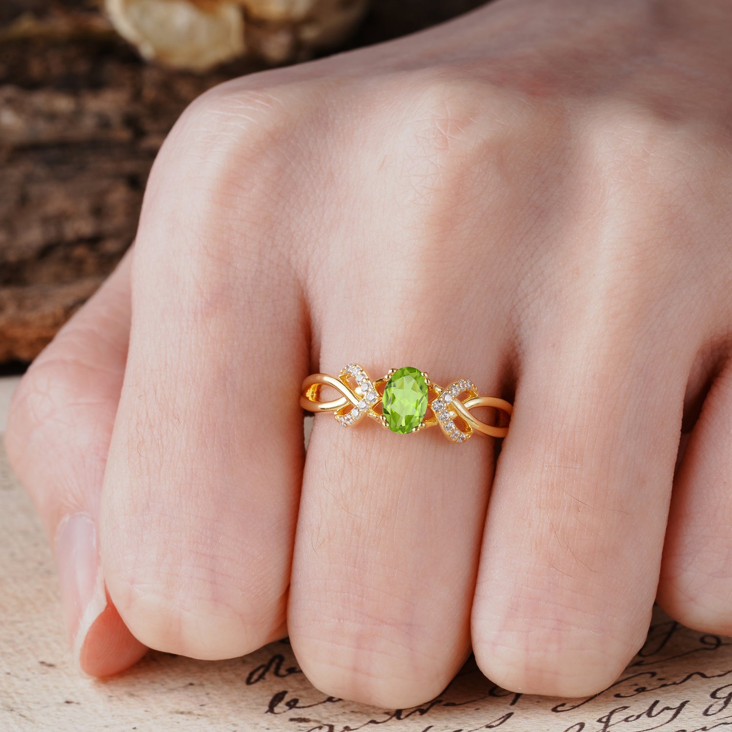 Uniquely Creative 8-Prong Setting with Oval Cut Peridot Engagement Ring