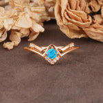 Unique Luxury Crown-Style 4-Prong Round-Cut Three-Stone Turquoise Engagement Ring - Additional view