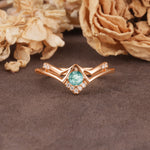 Unique Luxury Crown-Style 4-Prong Round-Cut Three-Stone Moss Agate Engagement Ring - Additional view