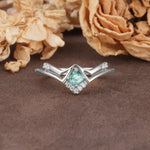 Unique Luxury Crown-Style 4-Prong Round-Cut Three-Stone Moss Agate Engagement Ring - Additional view