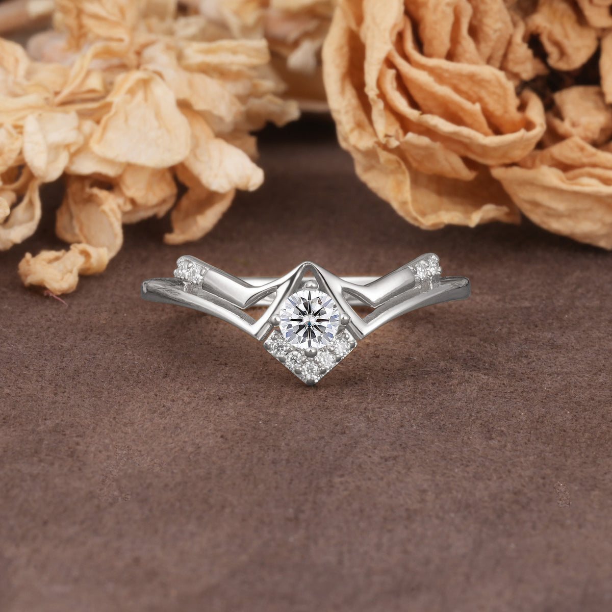 Unique Luxury Crown-Style 4-Prong Round-Cut Three-Stone Lab Diamond Engagement Ring - Additional view