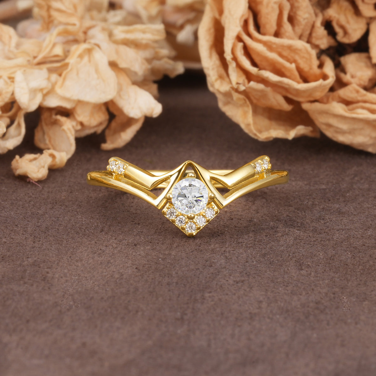 Unique Luxury Crown-Style 4-Prong Round-Cut Three-Stone Moissanite Engagement Ring - Additional view