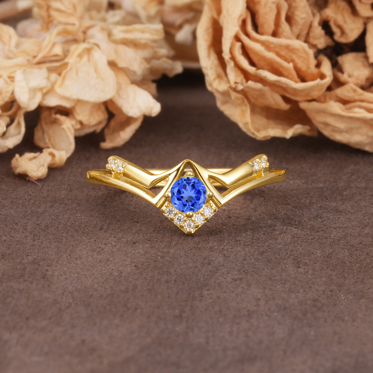 Unique Luxury Crown-Style 4-Prong Round-Cut Three-Stone Sapphire Engagement Ring - Additional view